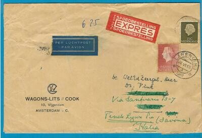 NEDERLAND R brief 1957 Amsterdam naar Naarden door naar Italië