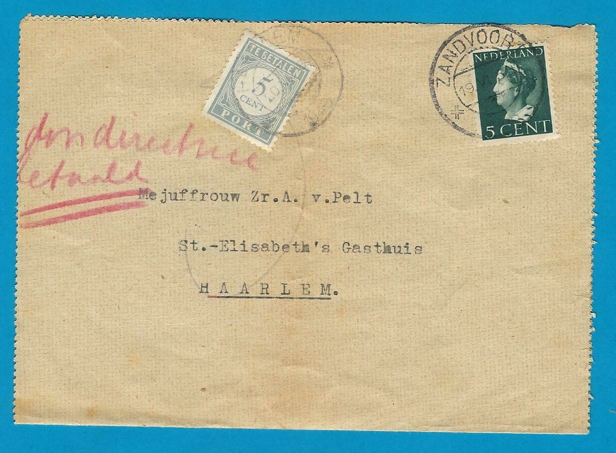 NEDERLAND brief 1946 Zandvoort naar Haarlem met port belast