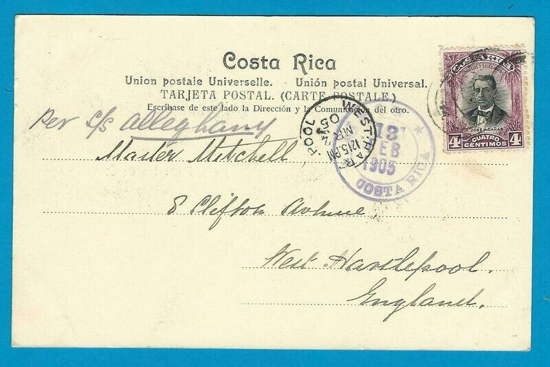 COSTA RICA PPC train 1905 Limon to England