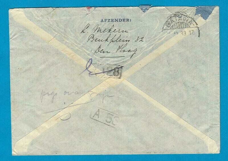 NEDERLAND brief 1933 Zilvermeeuw met port belast