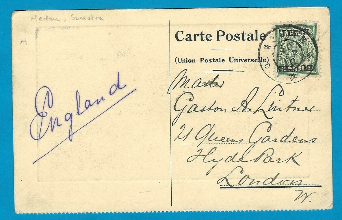 NETHERLANDS PPC KPM 1910 Medan to England