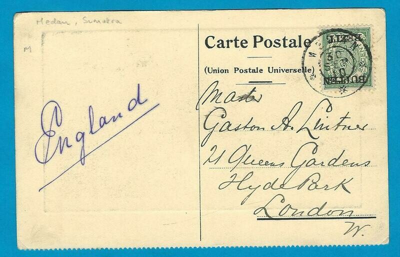 NETHERLANDS PPC KPM 1910 Medan to England