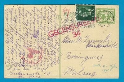 NEDERLAND briefkaart 11-VI-1940 's Gravenhage naar Indië