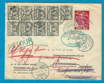 NETHERLANDS EAST INDIES cover 1937 to Amsterdam - Denmark