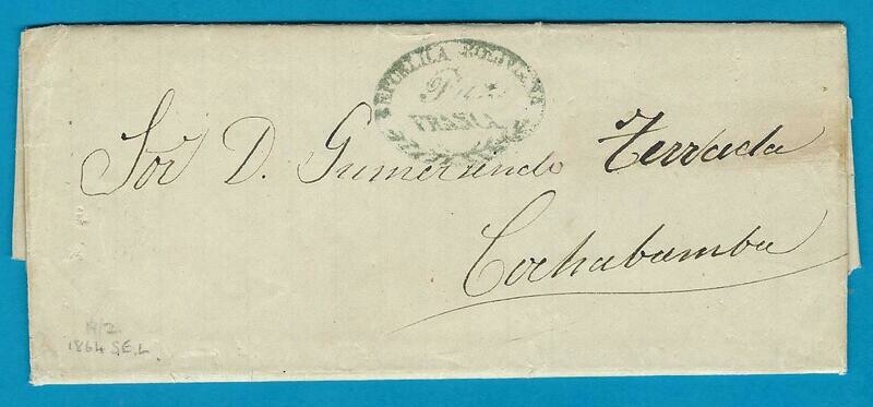 BOLIVIA entire 1864 La Paz to Cochabamba
