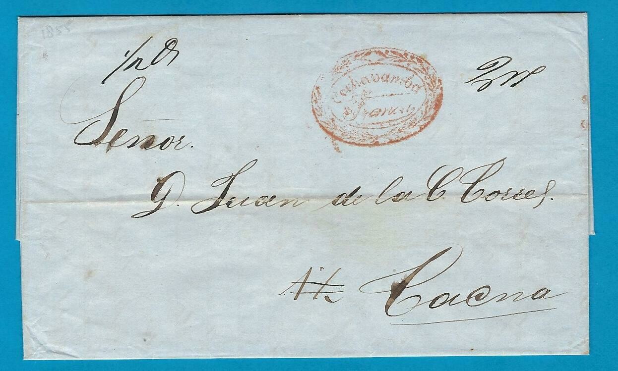 BOLIVIA entire  1855 Cochabamba to Tacna