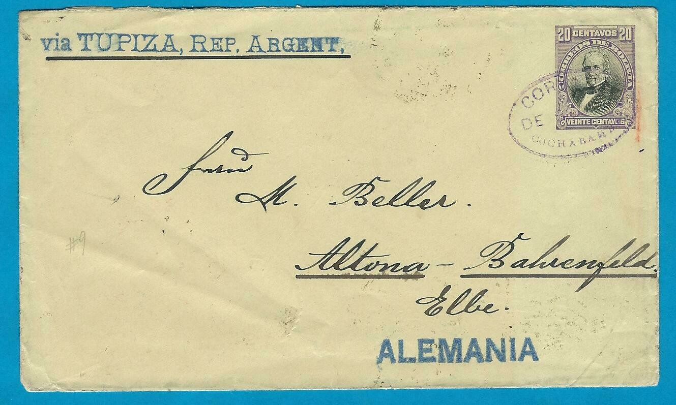 BOLIVIA postal envelope 1906 Cochabamba to Germany