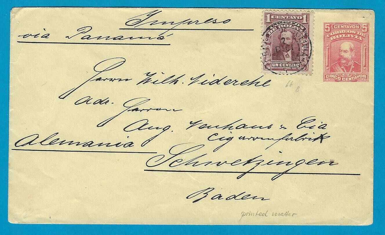 BOLIVIA postal envelope as printed matter La Paz to Germany