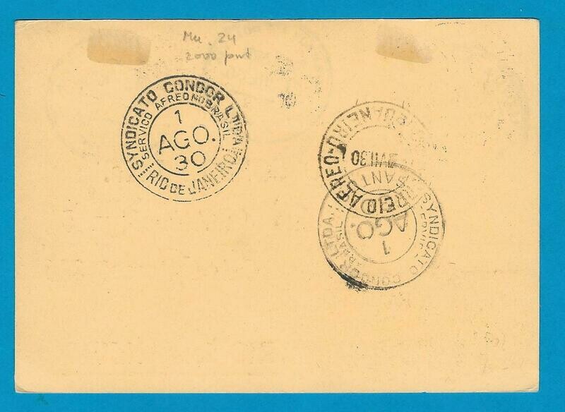 BOLIVIA air card 1930 La Paz to Brazil Lloyd Aereo