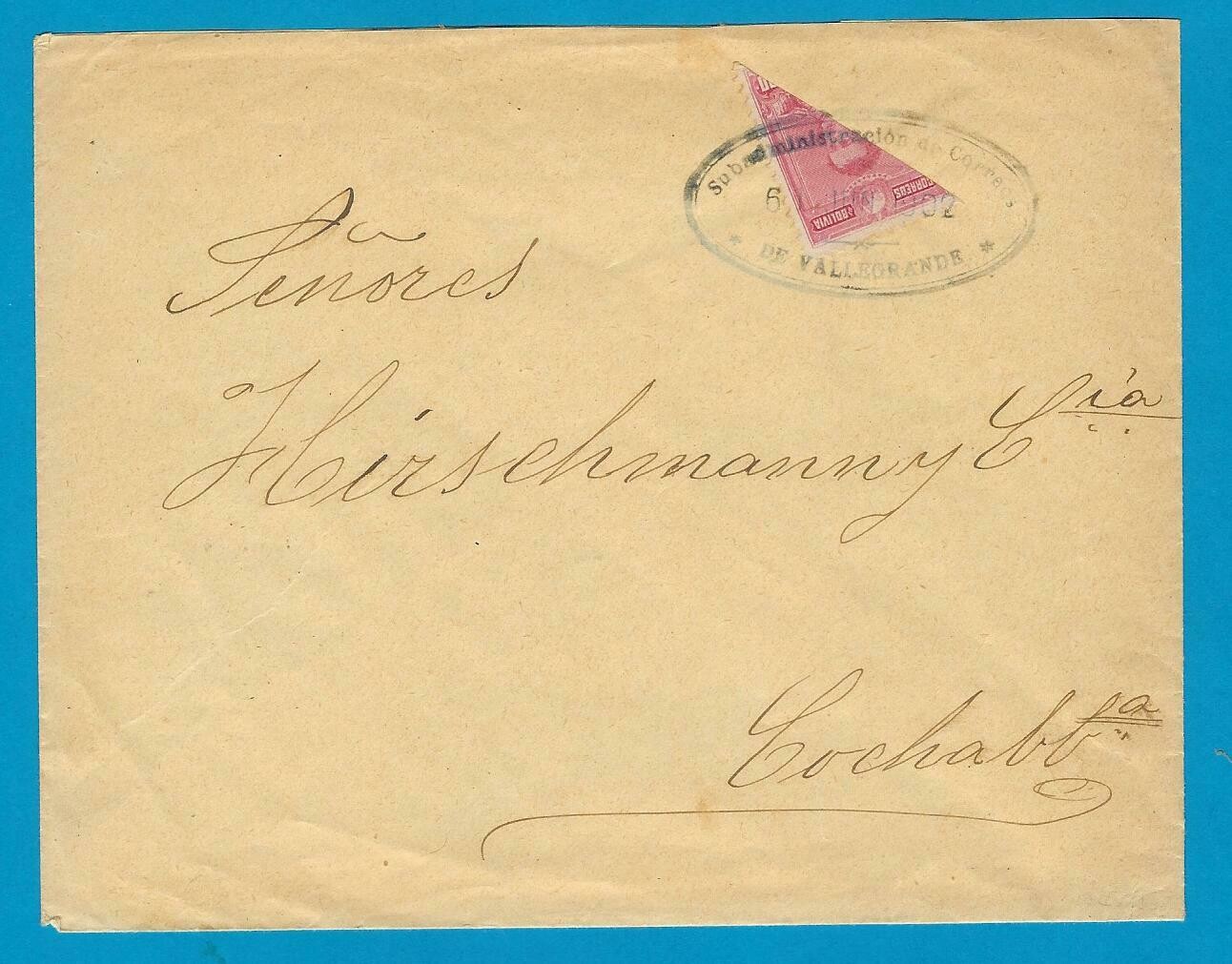 BOLIVIA cover with bisect 1902 Vallegrande