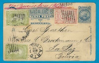 BOLIVIA Reply half 1899 over Argentina, Chile to La Paz