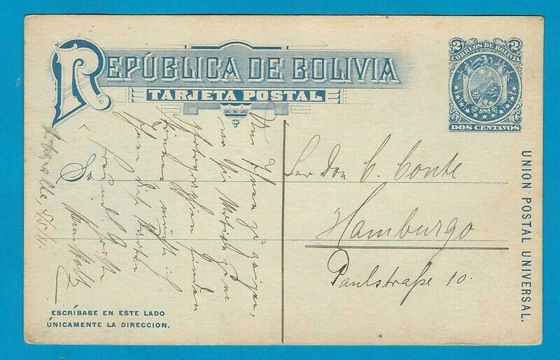 BOLIVIA illustrated postal card 1911 to Germany