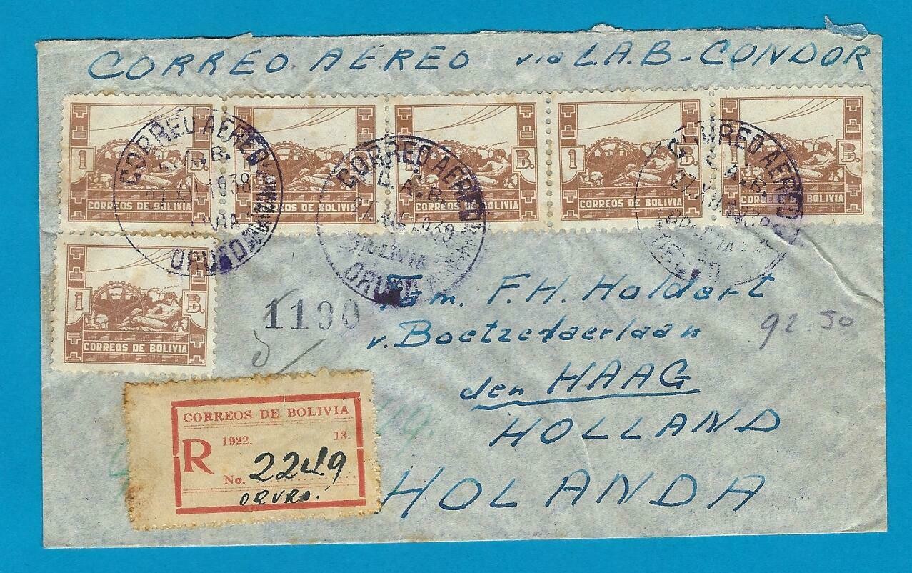BOLIVIA R air cover 1938 Oruro to Netherlands