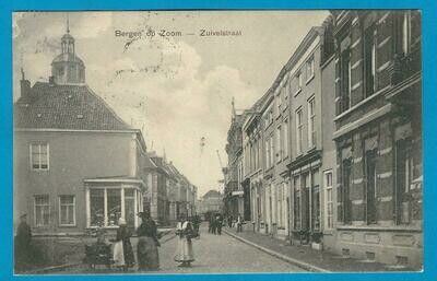 NEDERLAND prentbriefkaart 1910 Bergen op Zoom treinstempel