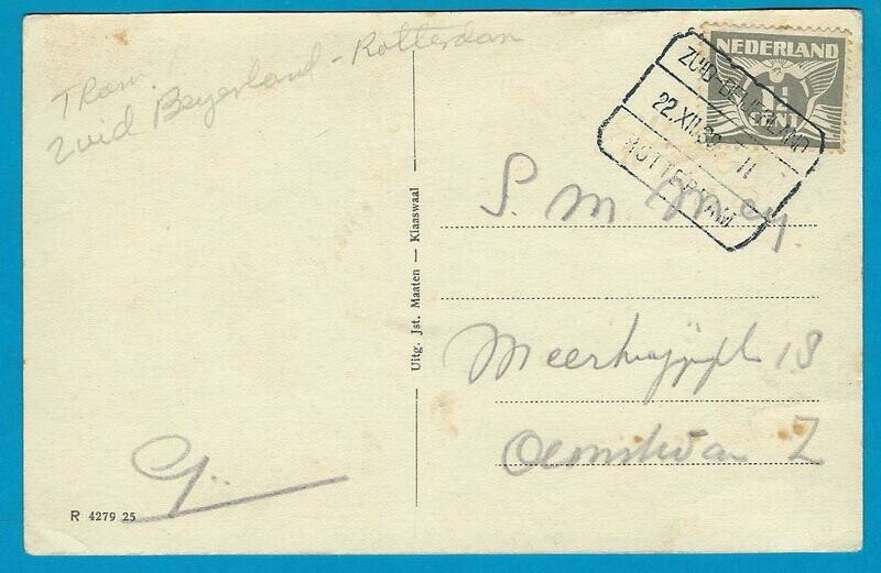 NEDERLAND prentbriefkaart 1938 Klaaswaal met treinstempel