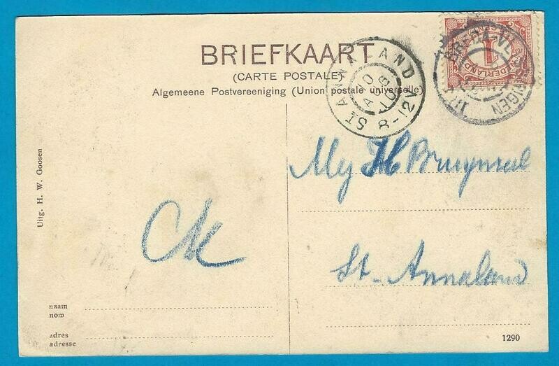 NEDERLAND prentbriefkaart 1910 Bergen op Zoom treinstempel