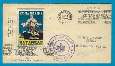 CUBA cover Zona Franca 1935 Matanzas with stamp used at 1st day