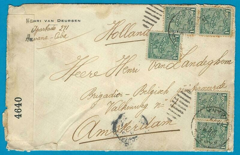 CUBA censor cover 1917 Habana to Amsterdam