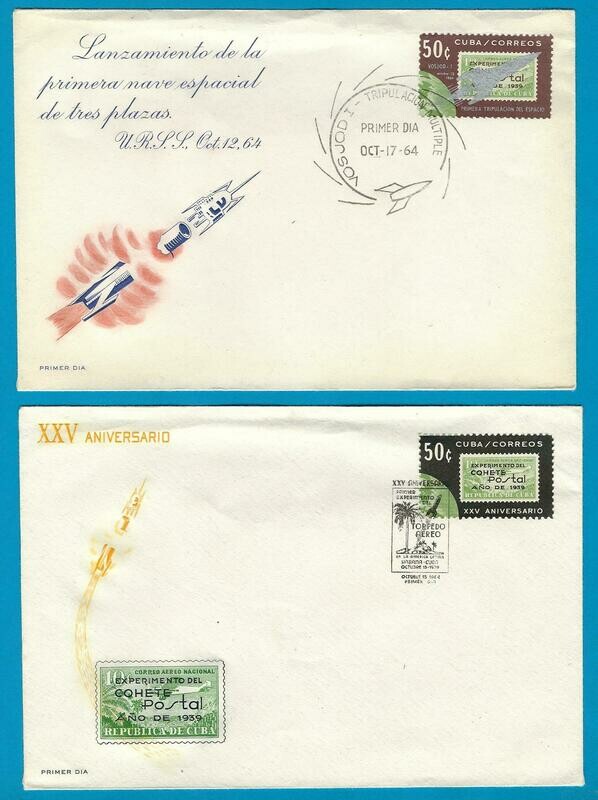 CUBA 2 space FDC&#39;s 1964 take off Vosjod I +25 y rocket mail