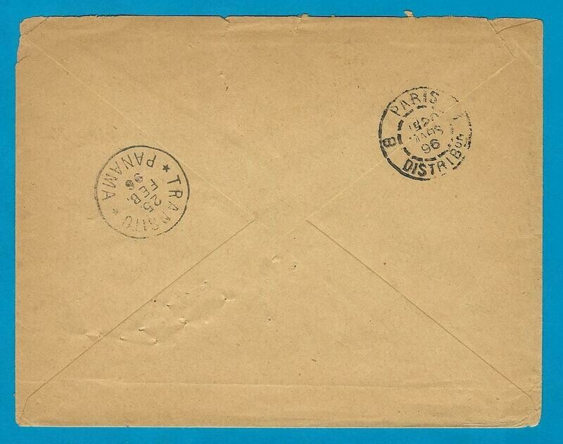 COLOMBIA cover 1896 Popayan to France -Panama transit