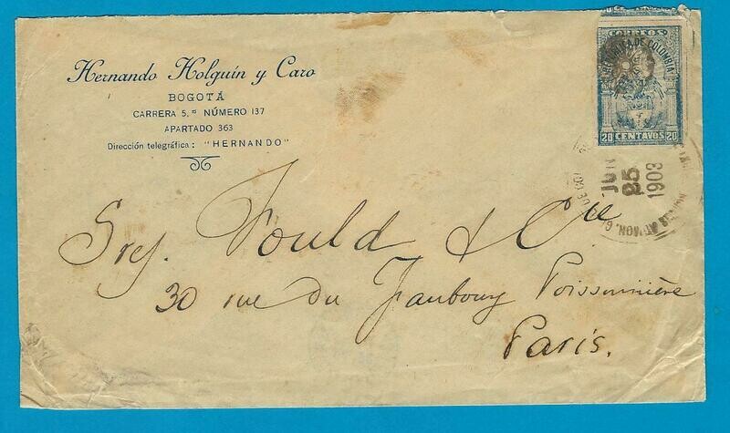 COLOMBIA cover 1903 Bogota to France