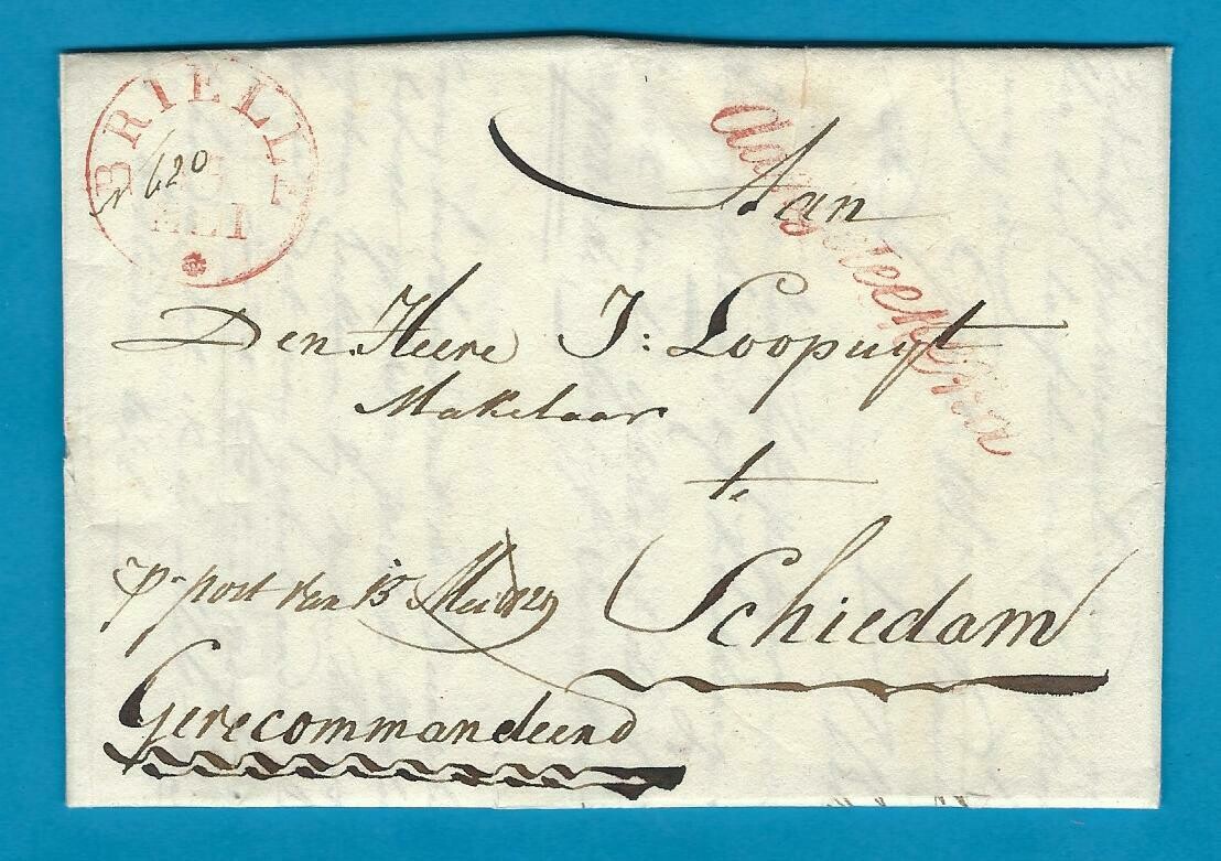 NEDERLAND aangetekende brief Brielle 1829 naar Schiedam