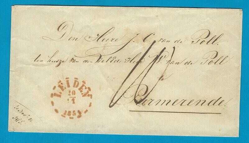 NEDERLAND brief 1851 Noordwijk naar Purmerend