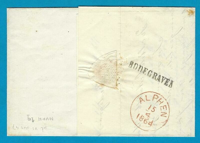 NEDERLAND vouwbrief 1864 Bodegraven naar Alphen