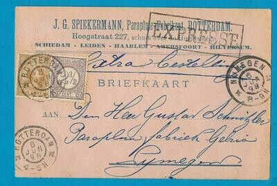 NEDERLAND expresse briefkaart 1898 Rotterdam naar Nijmegen