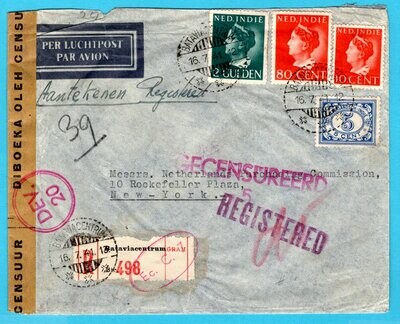 NETHERLANDS EAST INDIES censor R cover 1941 Batavia to USA