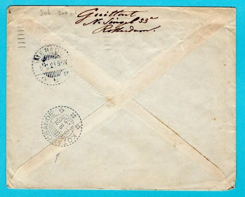 NEDERLAND brief 1921 Rotterdam naar Kotamobagoe Indië