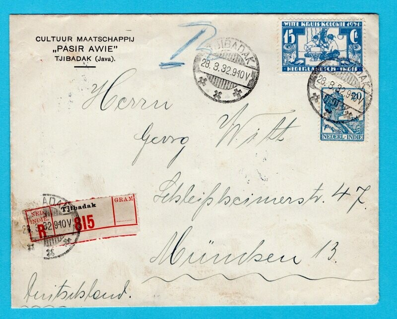 NETHERLANDS EAST INDIES R cover 1932 Tjibadak to Germany