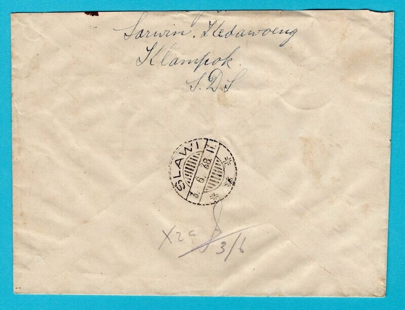 NETHERLANDS EAST INDIES cover 1938 Klampok with due Slawi