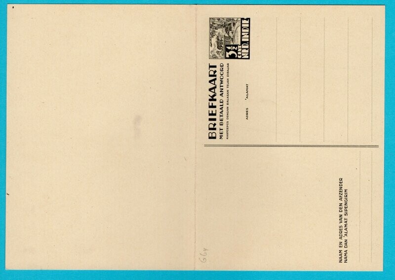 NETHERLANDS EAST INDIES postal card 3,5ct with paid reply *