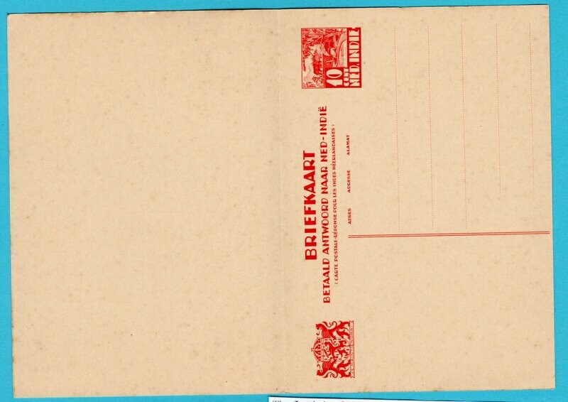 NETHERLANDS EAST INDIES postal card 10ct with paid reply *