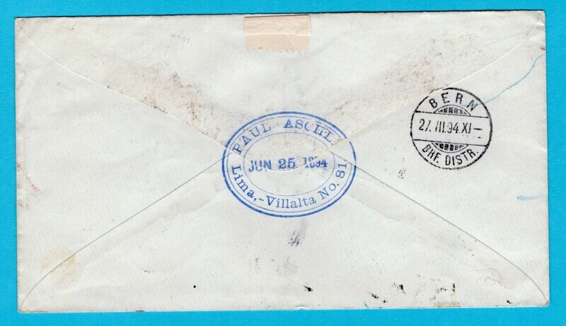 PERU postal AR envelope 1894 Lima to Switzerland