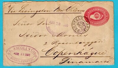 GUATEMALA postal envelope 1890 Quezaltenango to Denmark