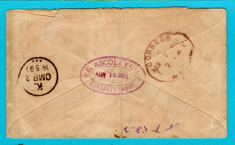 GUATEMALA postal envelope 1890 Quezaltenango to Denmark