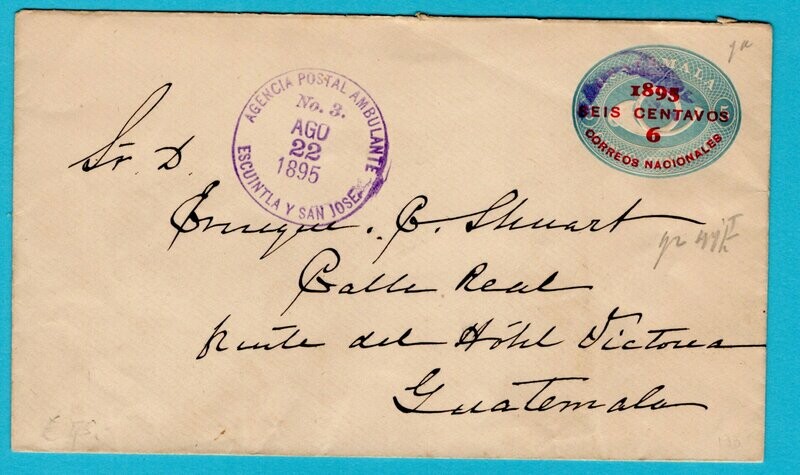 GUATEMALA envelope 1895 Ambulancia Escuintla y San Jose