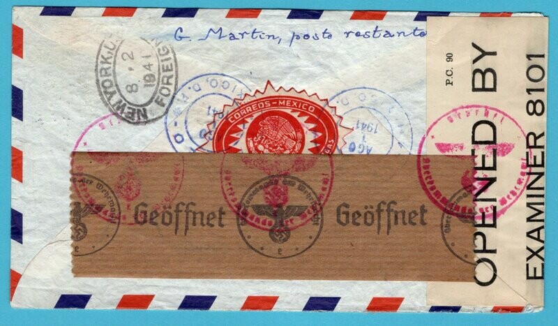 MEXICO R censor Clipper cover 1941 Mexico to Belgium