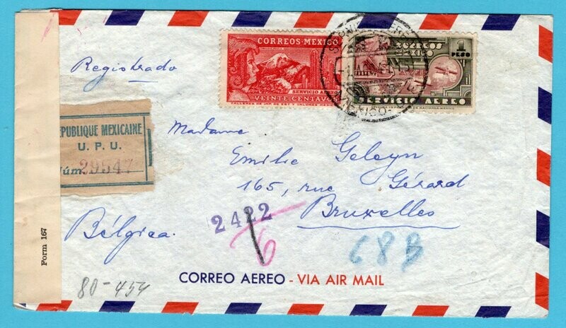MEXICO R censor Clipper cover 1941 Mexico to Belgium