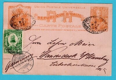 HAITI postal card 1905 Netherlands Packet W:Indies cancel