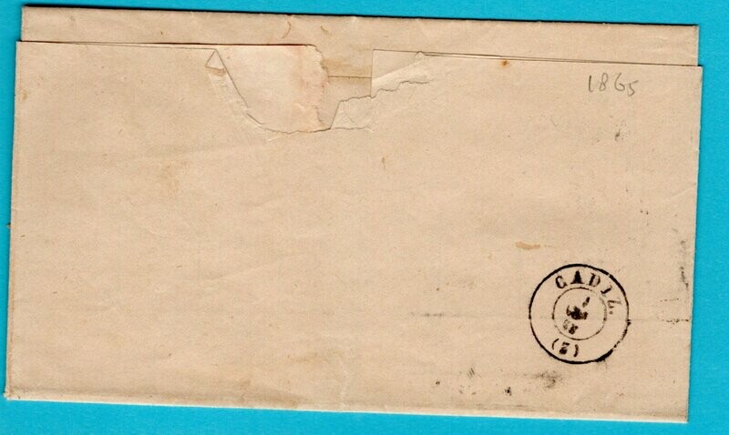 CUBA cover sheet 1865 Habana to Cadiz