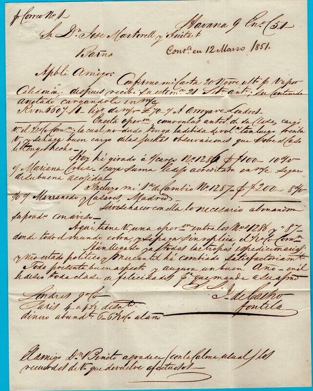 CUBA entire 1851 Habana to Barcelona
