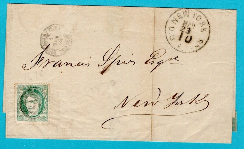 CUBA cover sheet 1870 Santiago de Cuba to USA