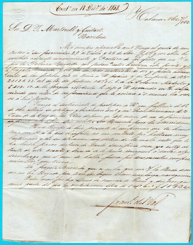 CUBA entire 1852 Habana to Spain