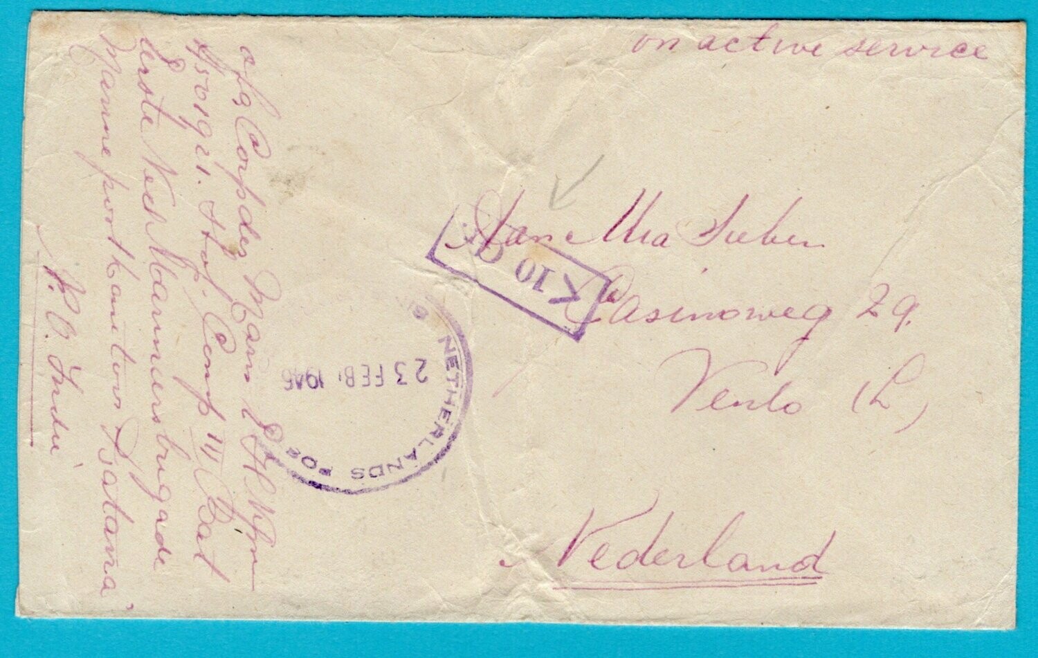NETHERLANDS EAST INDIES OAS cover 1946 Singapore PO