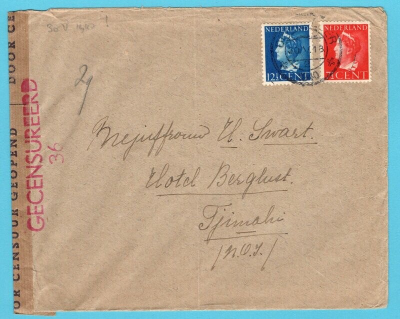 NEDERLAND brief 30-V-1940 Den Helder naar Indië met censuur