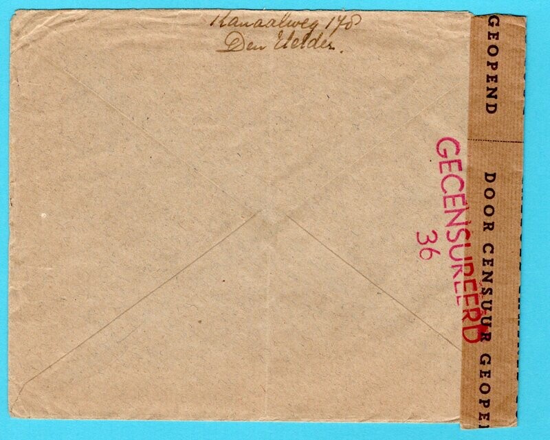 NEDERLAND brief 30-V-1940 Den Helder naar Indië met censuur