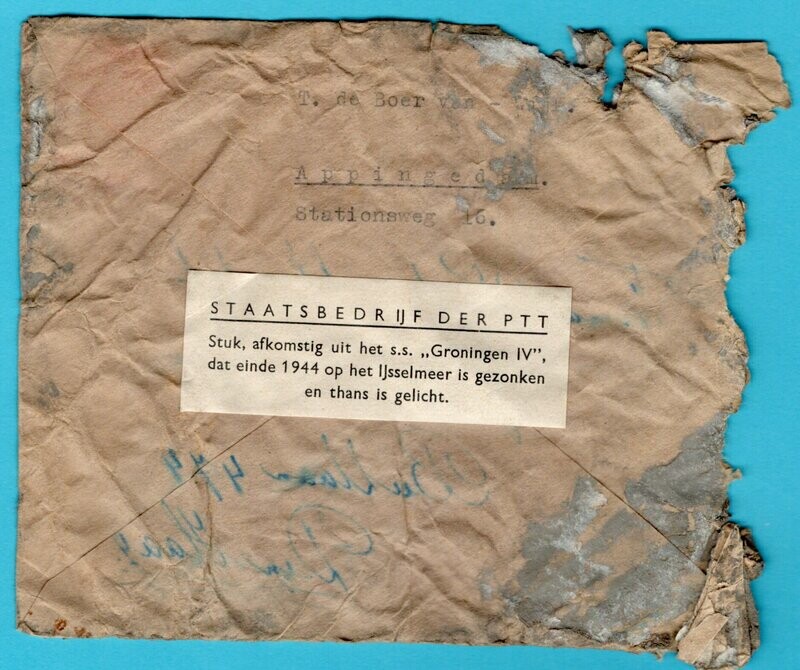 NEDERLAND rampbrief 1945 Appingedam s.s. Groningen IV